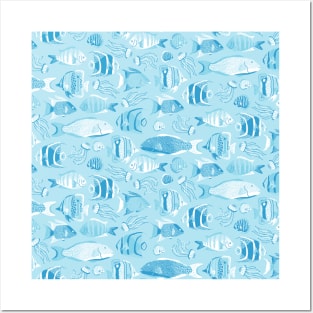 Light Blue Funky Fishes Posters and Art